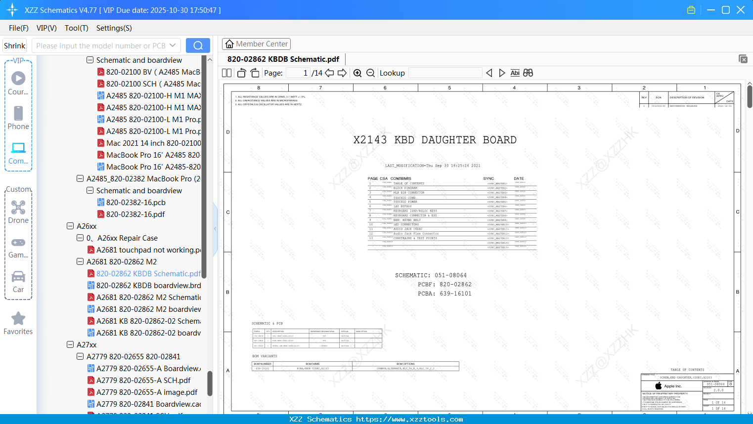 Laptop Apple 820-02862 KBDB Schematic